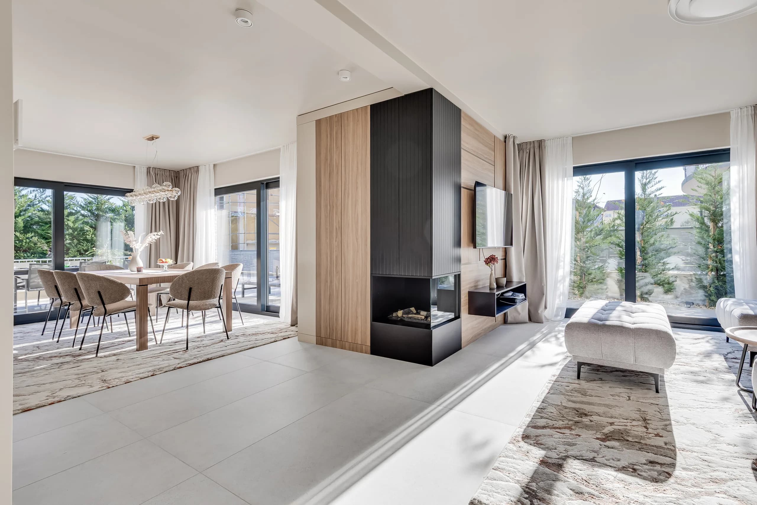 Open-plan living and dining area