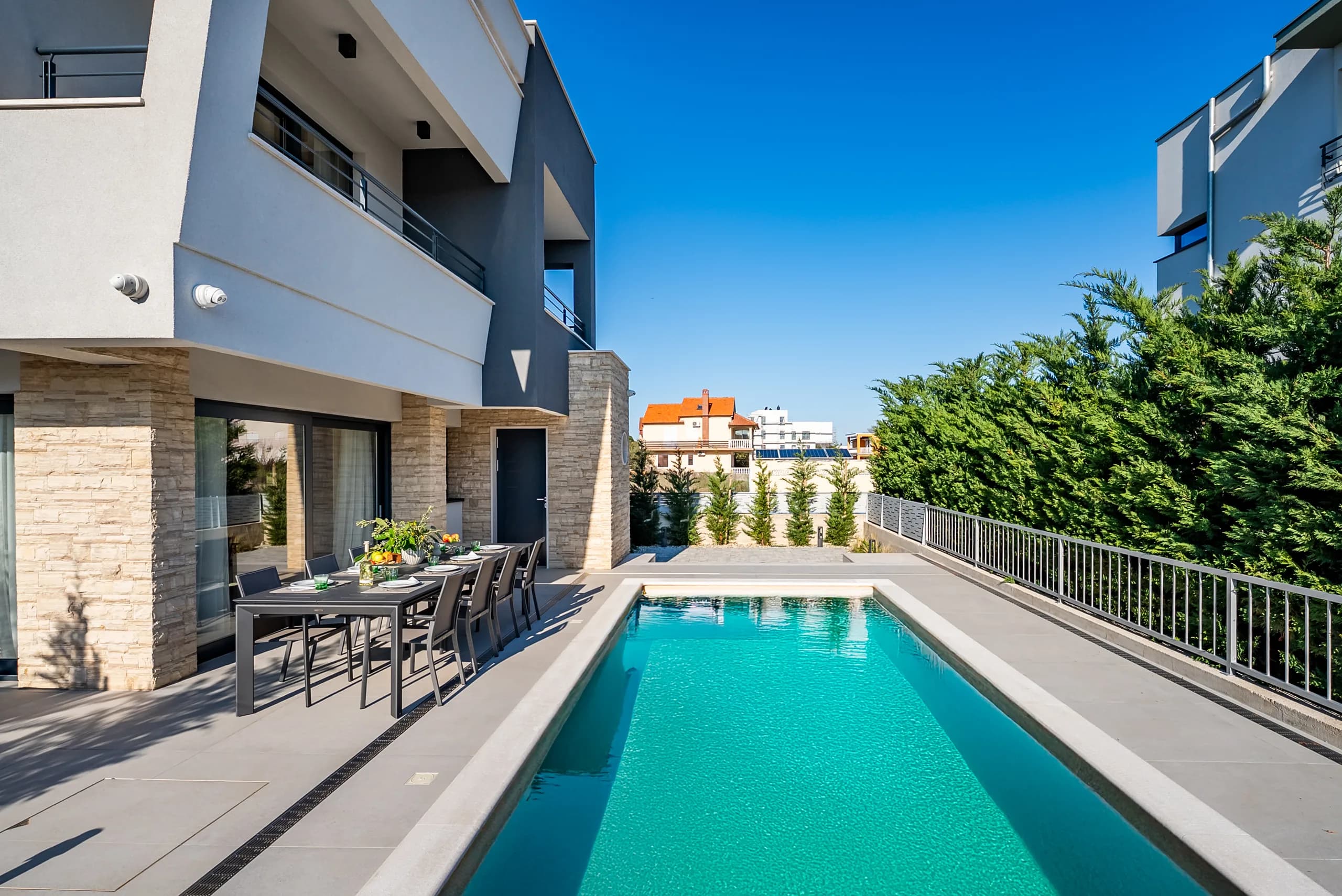 Poolside view of villa